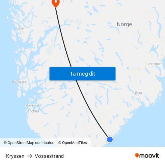 Kryssen to Vossestrand map