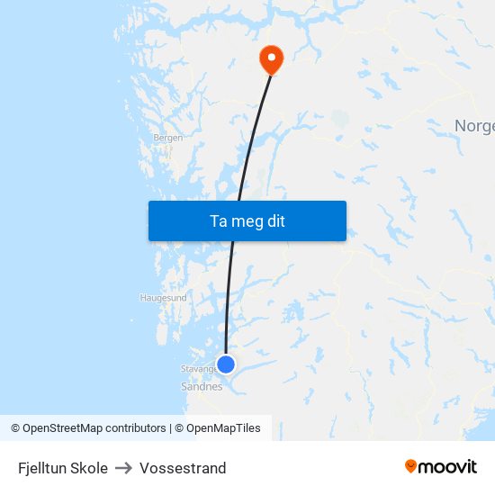 Fjelltun Skole to Vossestrand map