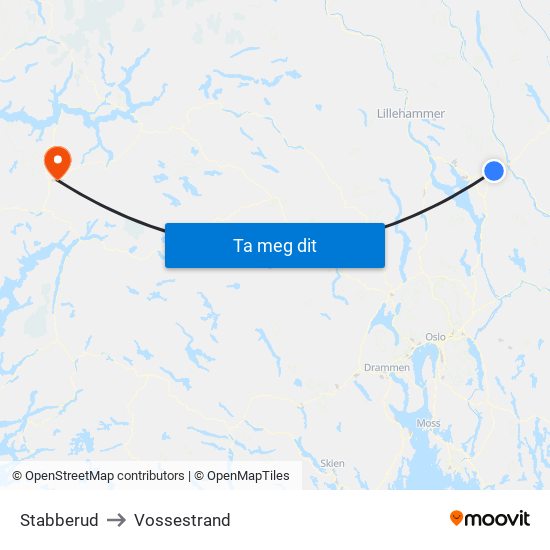 Stabberud to Vossestrand map