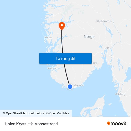 Holen Kryss to Vossestrand map