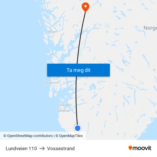 Lundveien 110 to Vossestrand map