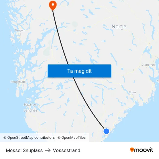 Messel Snuplass to Vossestrand map