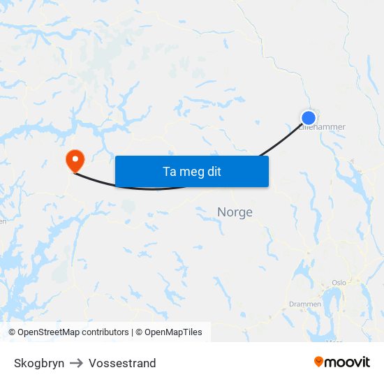 Skogbryn to Vossestrand map