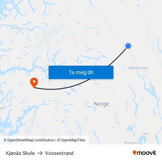 Kjønås Skole to Vossestrand map