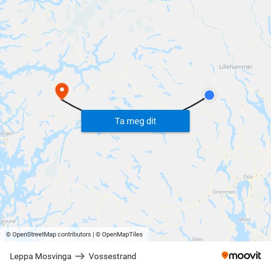 Leppa Mosvinga to Vossestrand map