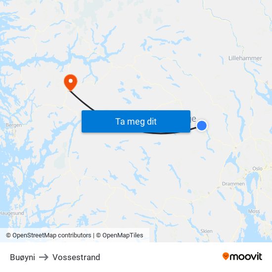 Buøyni to Vossestrand map