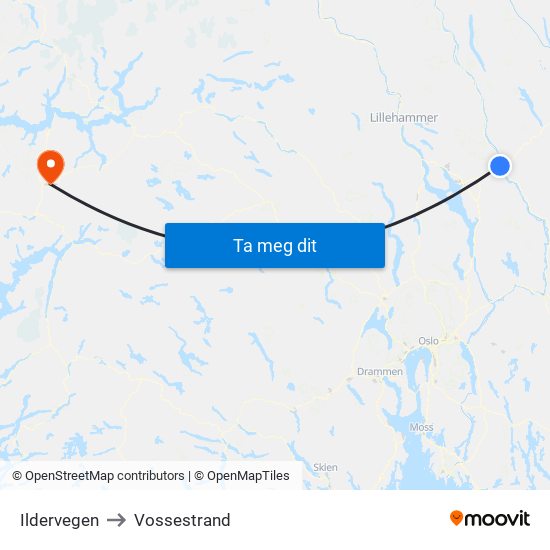 Ildervegen to Vossestrand map