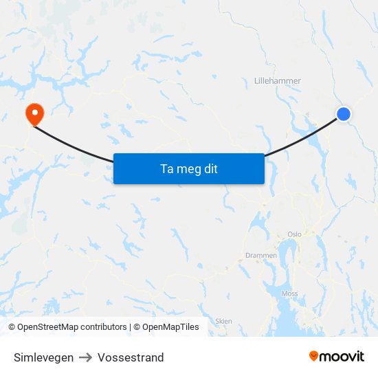 Simlevegen to Vossestrand map