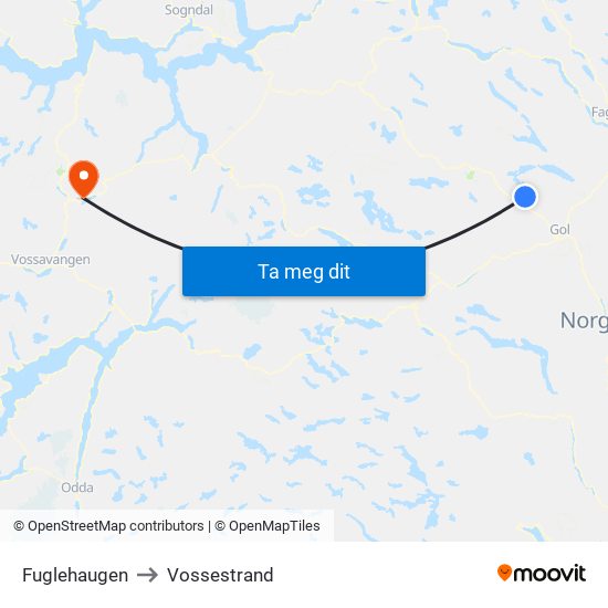 Fuglehaugen to Vossestrand map