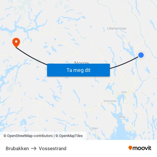 Brubakken to Vossestrand map