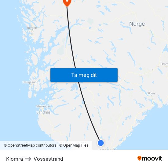 Klomra to Vossestrand map