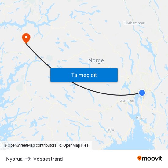 Nybrua to Vossestrand map