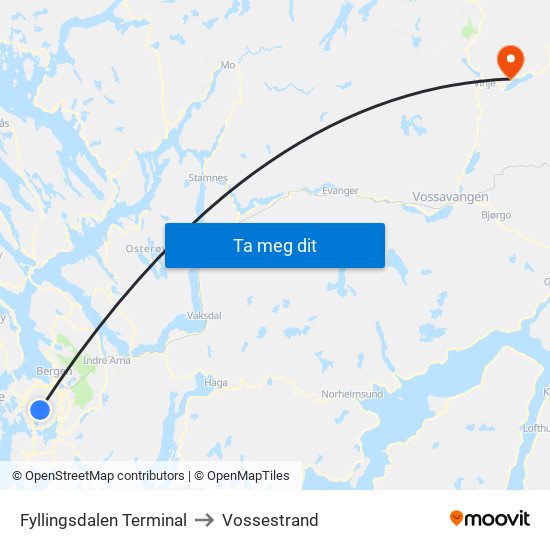 Fyllingsdalen Terminal to Vossestrand map