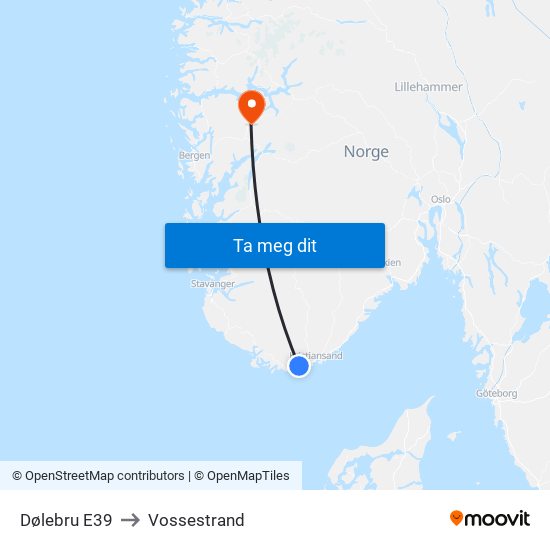 Dølebru E39 to Vossestrand map