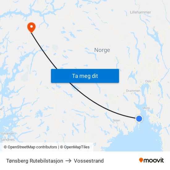 Tønsberg Rutebilstasjon to Vossestrand map