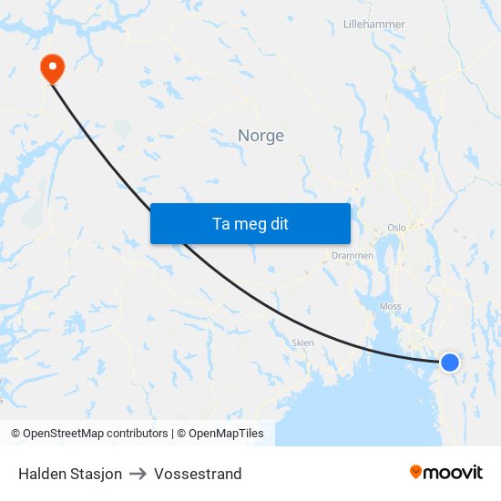 Halden Stasjon to Vossestrand map