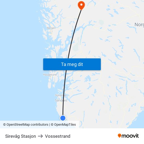 Sirevåg Stasjon to Vossestrand map