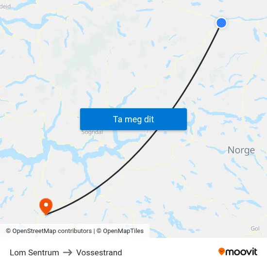 Lom Sentrum to Vossestrand map