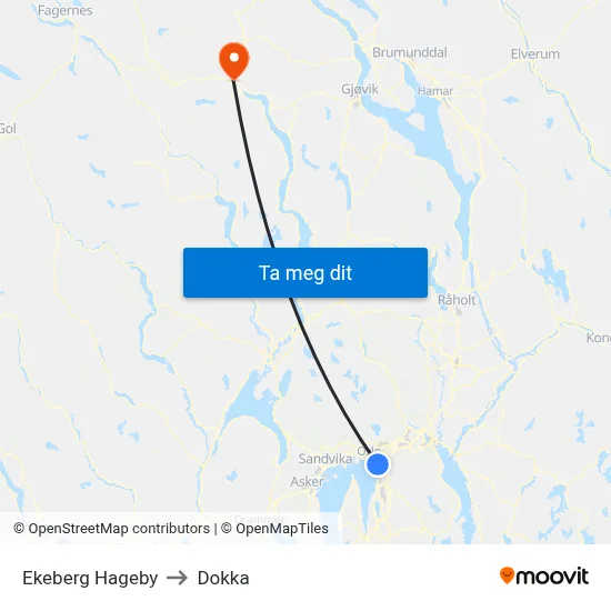 Ekeberg Hageby to Dokka map