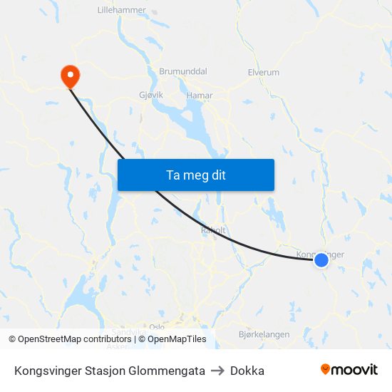 Kongsvinger Stasjon Glommengata to Dokka map