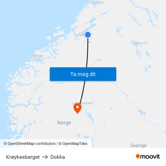 Krøykesberget to Dokka map