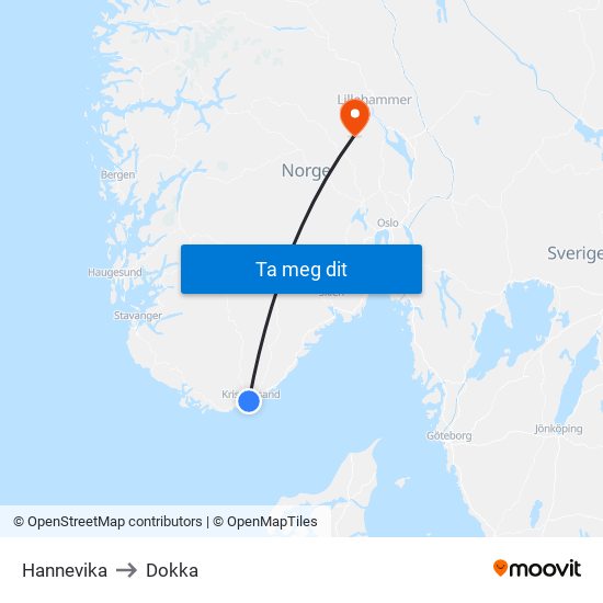 Hannevika to Dokka map