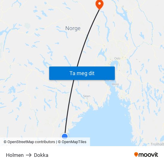Holmen to Dokka map