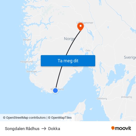 Songdalen Rådhus to Dokka map
