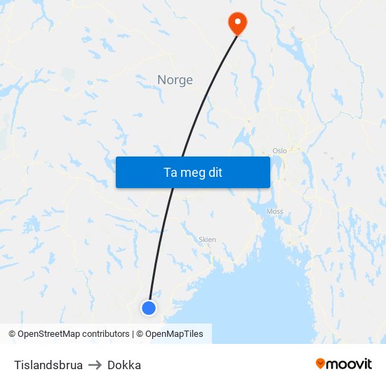 Tislandsbrua to Dokka map