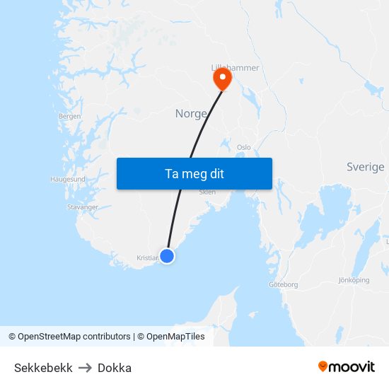 Sekkebekk to Dokka map