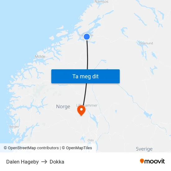 Dalen Hageby to Dokka map