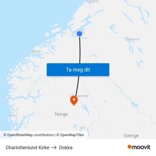 Charlottenlund Kirke to Dokka map