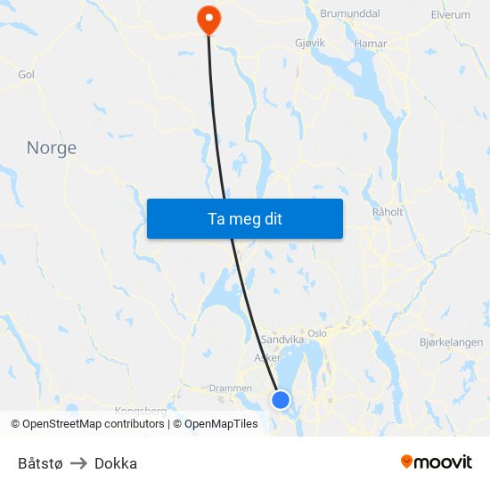 Båtstø to Dokka map