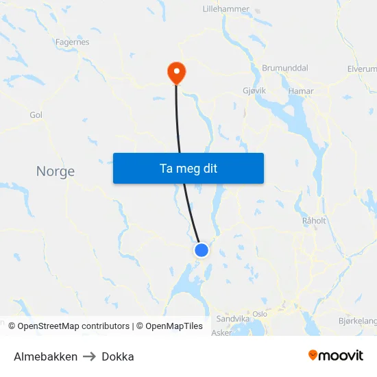 Almebakken to Dokka map