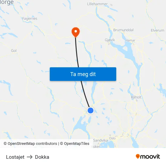 Lostajet to Dokka map