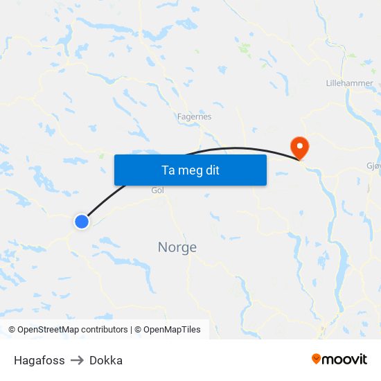 Hagafoss to Dokka map