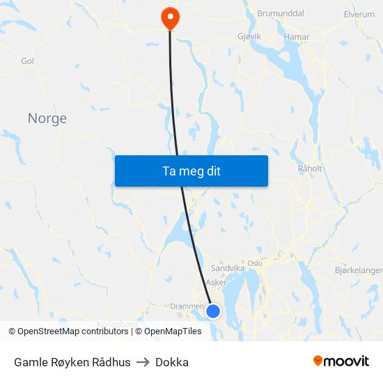 Gamle Røyken Rådhus to Dokka map