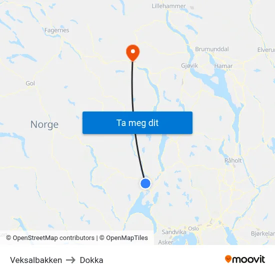 Veksalbakken to Dokka map
