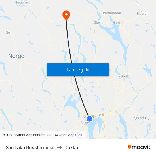 Sandvika Bussterminal to Dokka map