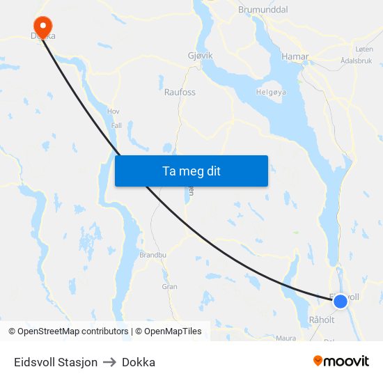 Eidsvoll Stasjon to Dokka map