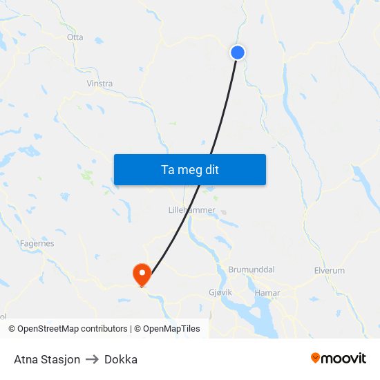 Atna Stasjon to Dokka map