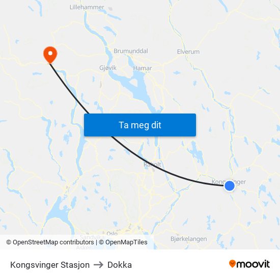 Kongsvinger Stasjon to Dokka map