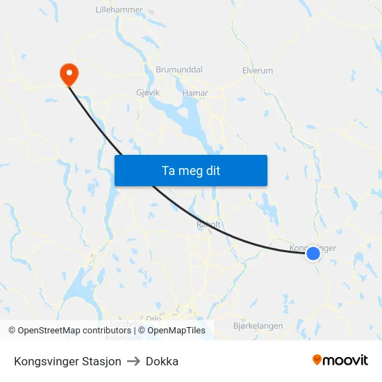 Kongsvinger Stasjon to Dokka map