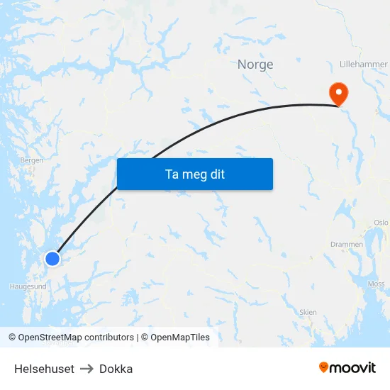 Helsehuset to Dokka map
