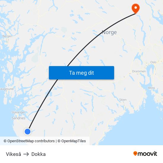 Vikeså to Dokka map