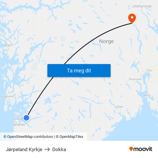 Jørpeland Kyrkje to Dokka map