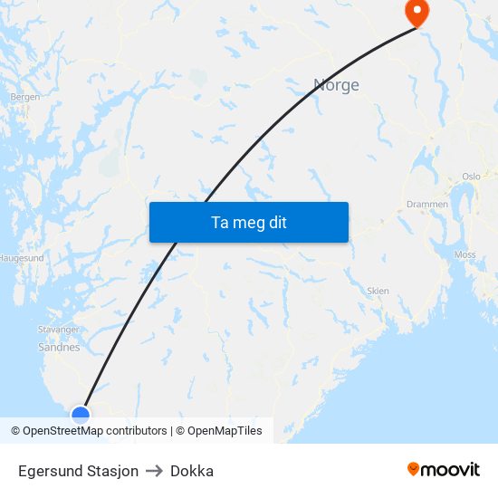 Egersund Stasjon to Dokka map