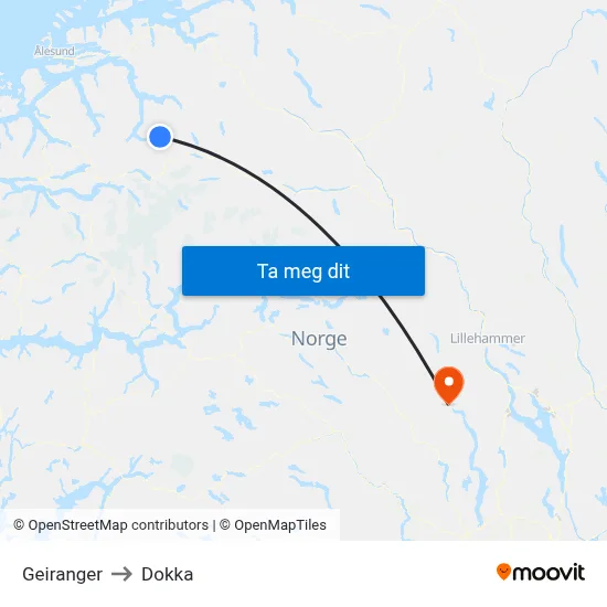 Geiranger to Dokka map