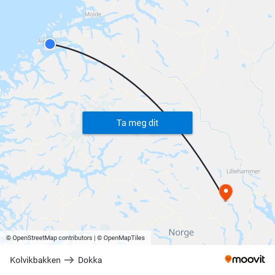 Kolvikbakken to Dokka map