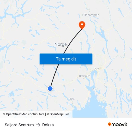 Seljord Sentrum to Dokka map